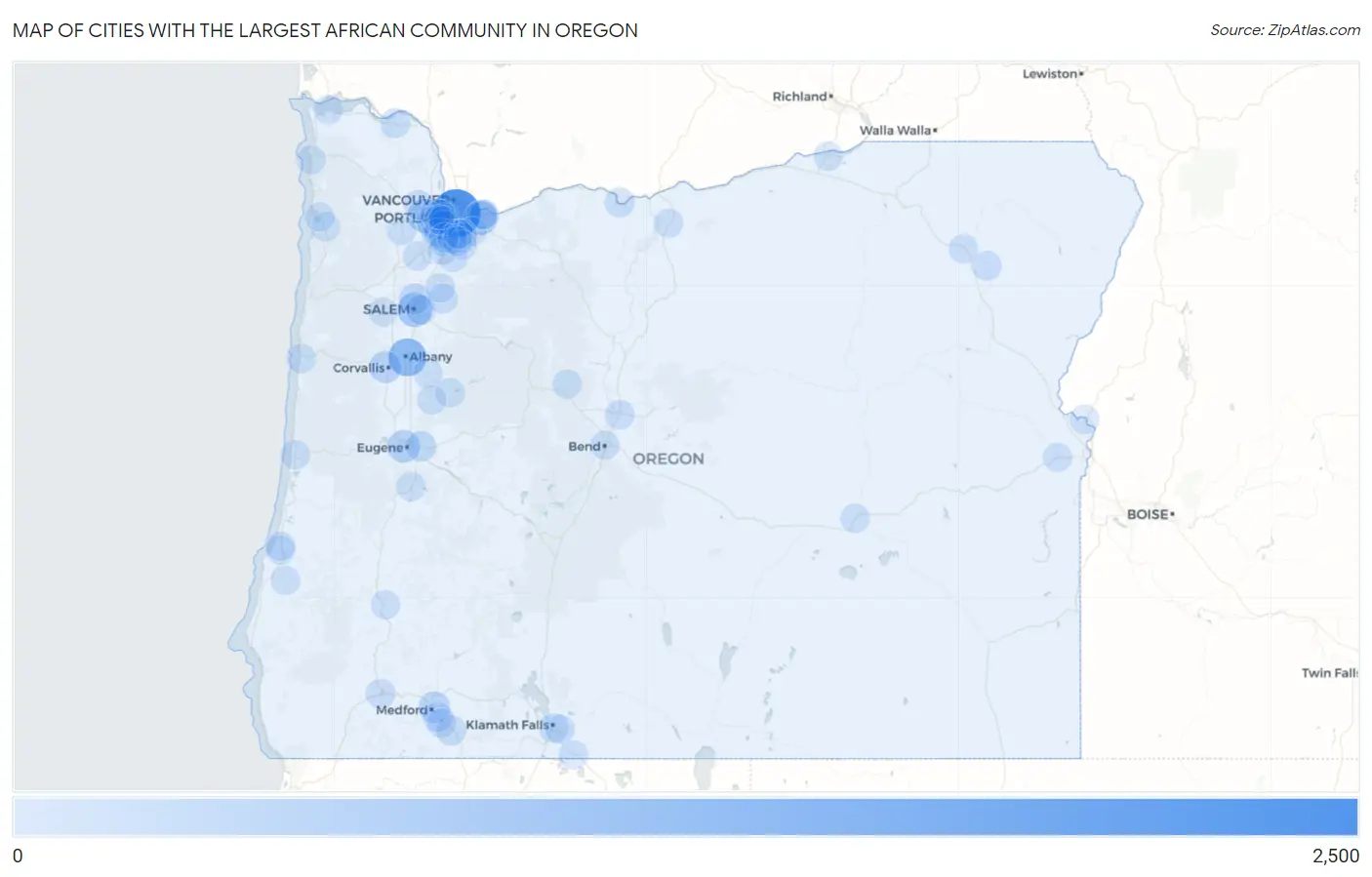 Cities with the Largest African Community in Oregon Map
