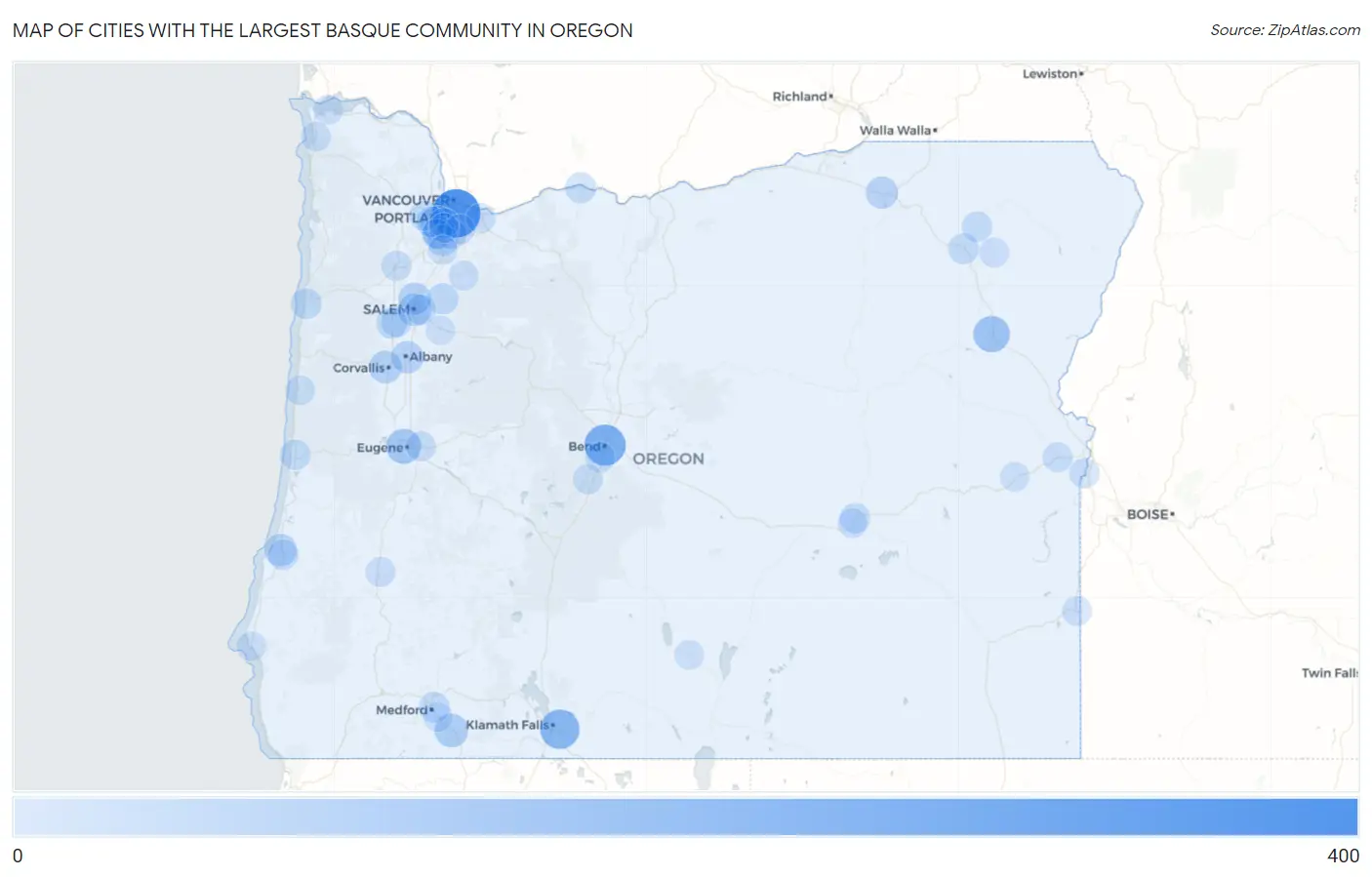 Cities with the Largest Basque Community in Oregon Map