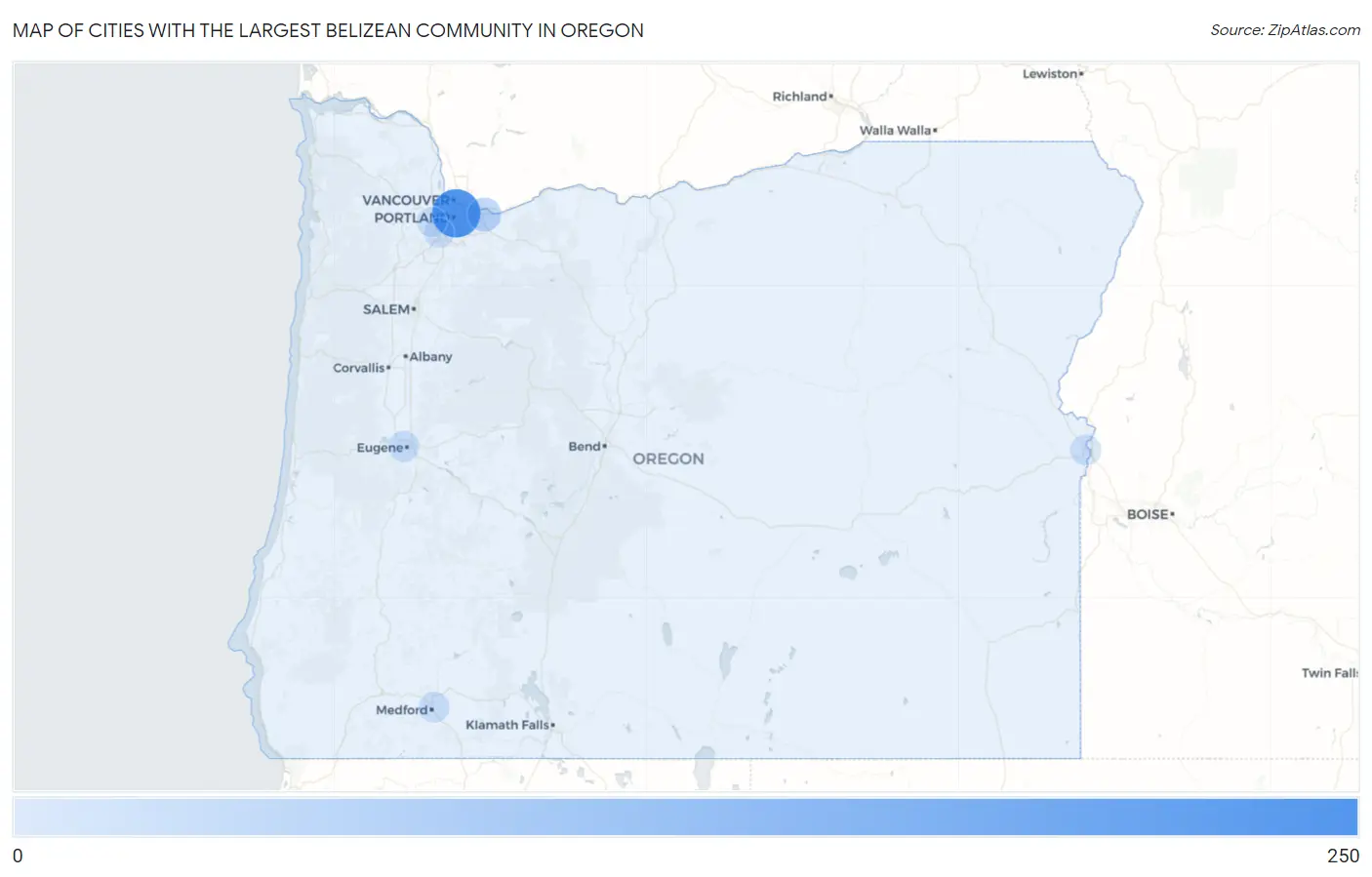 Cities with the Largest Belizean Community in Oregon Map