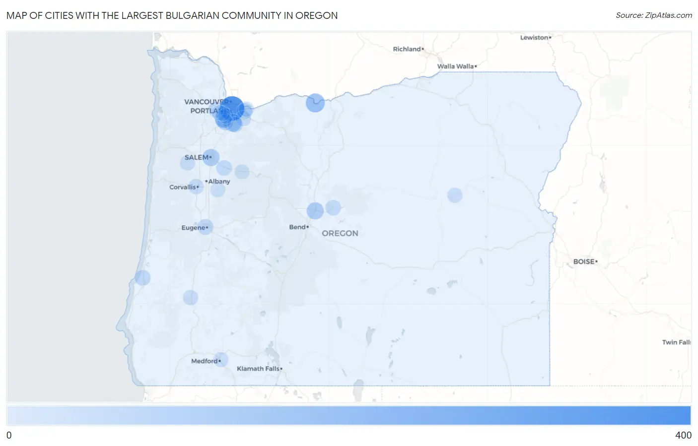 Cities with the Largest Bulgarian Community in Oregon Map