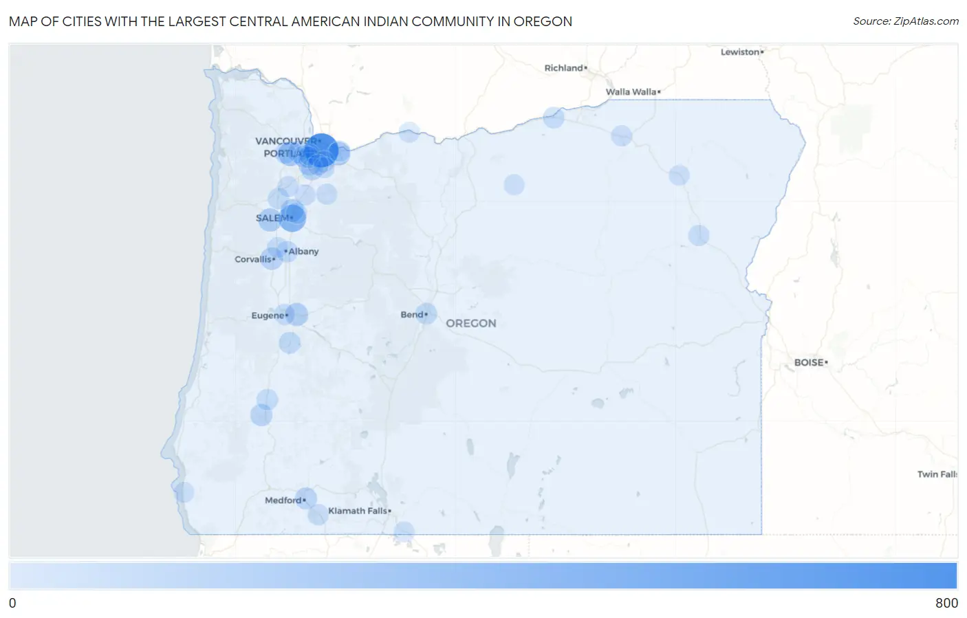 Cities with the Largest Central American Indian Community in Oregon Map