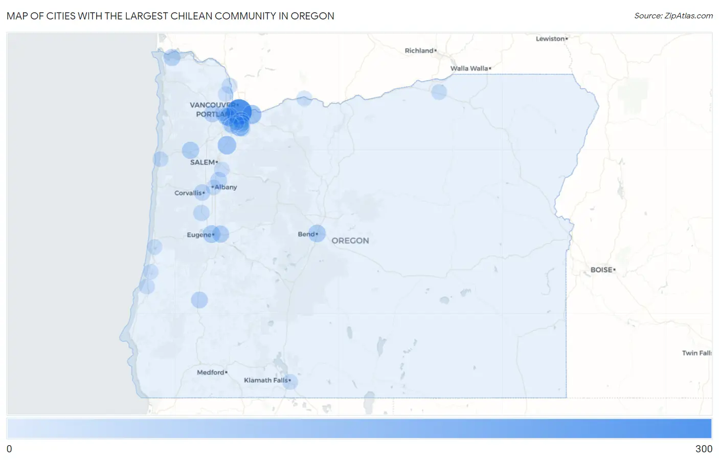 Cities with the Largest Chilean Community in Oregon Map