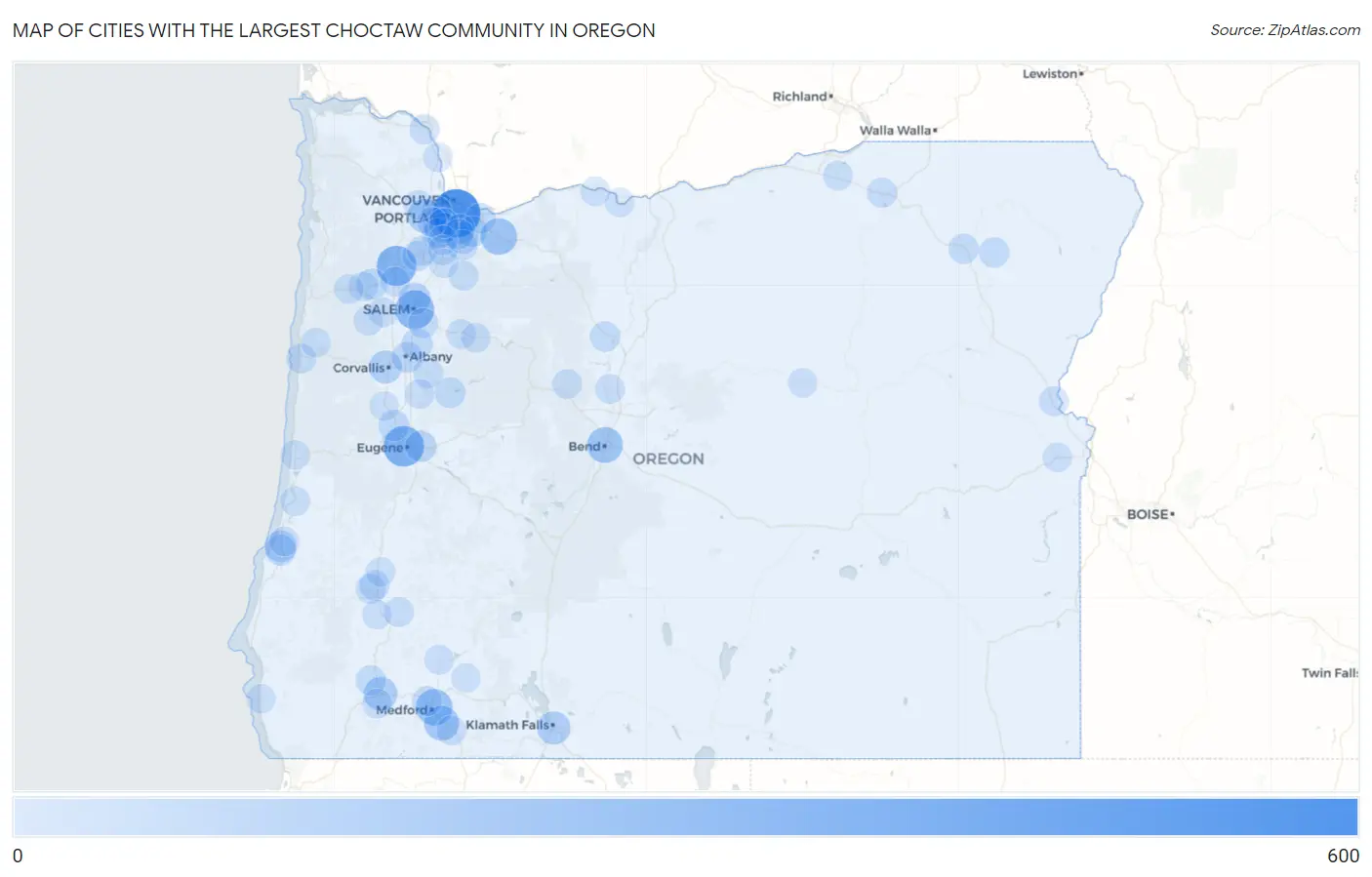 Cities with the Largest Choctaw Community in Oregon Map