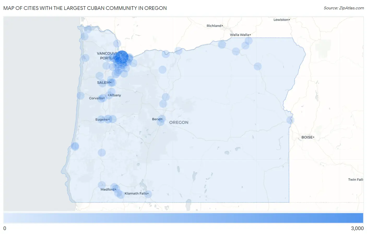 Cities with the Largest Cuban Community in Oregon Map