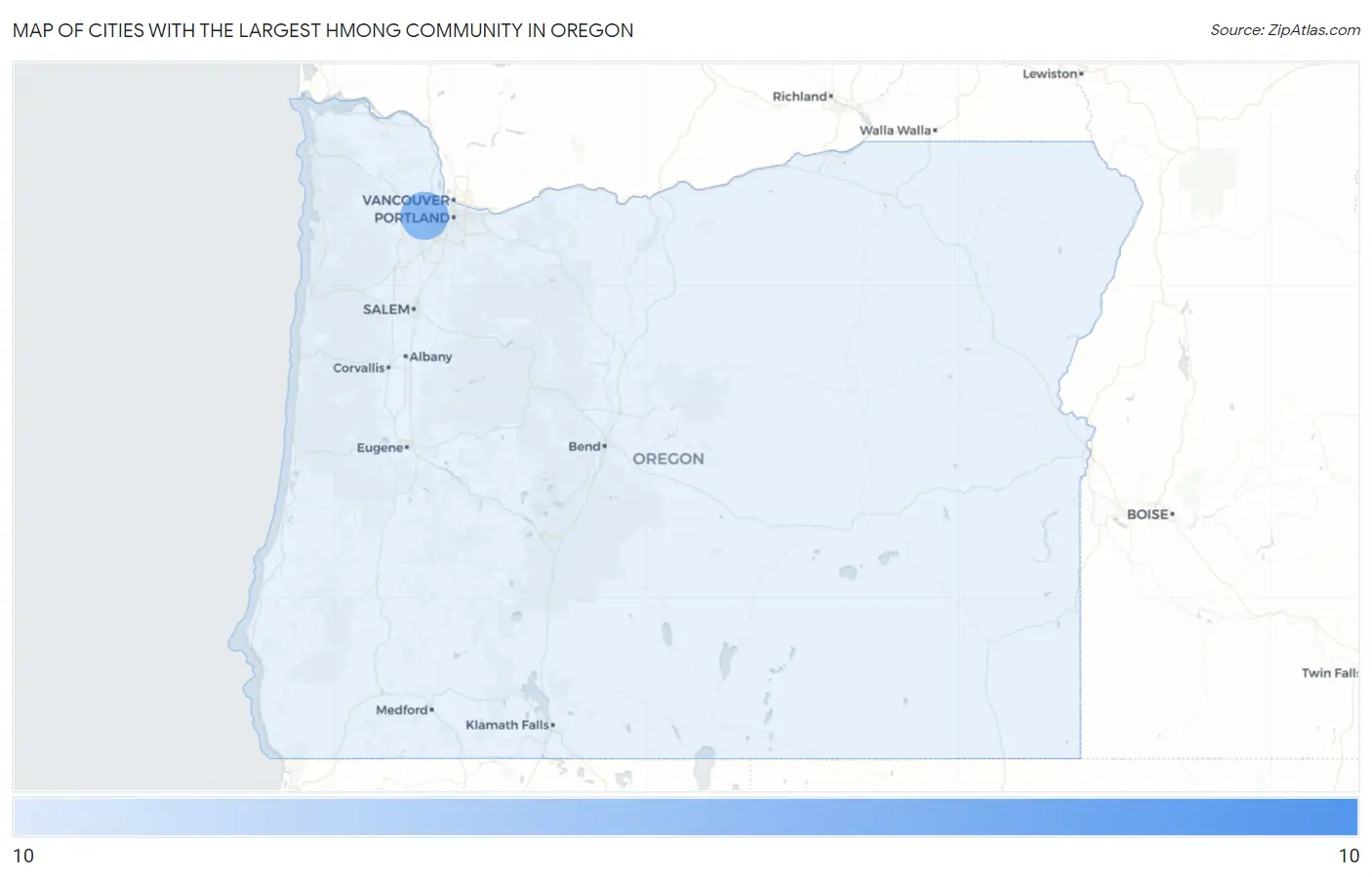 Cities with the Largest Hmong Community in Oregon Map