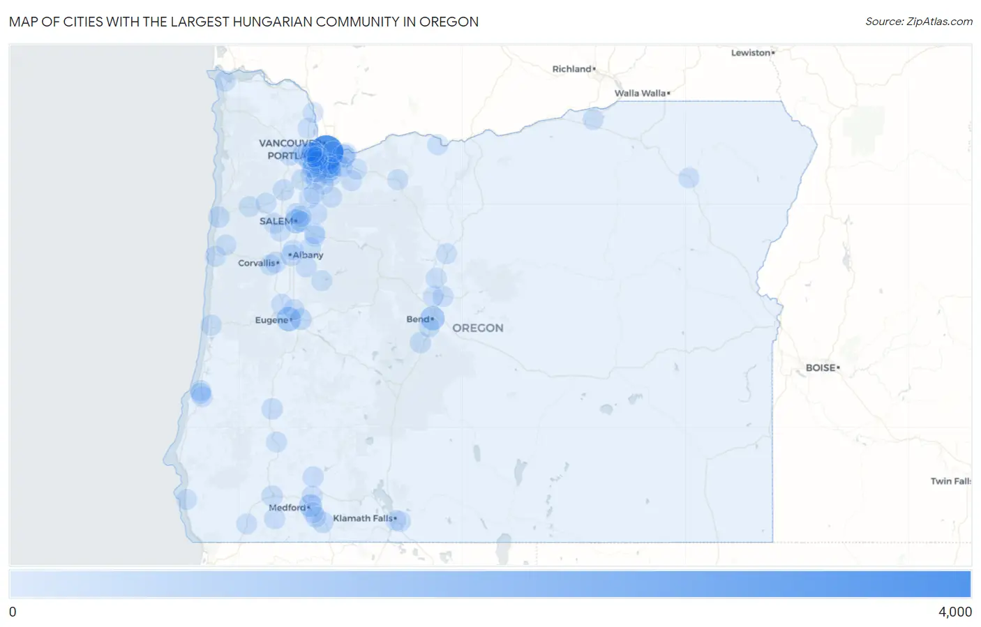 Cities with the Largest Hungarian Community in Oregon Map