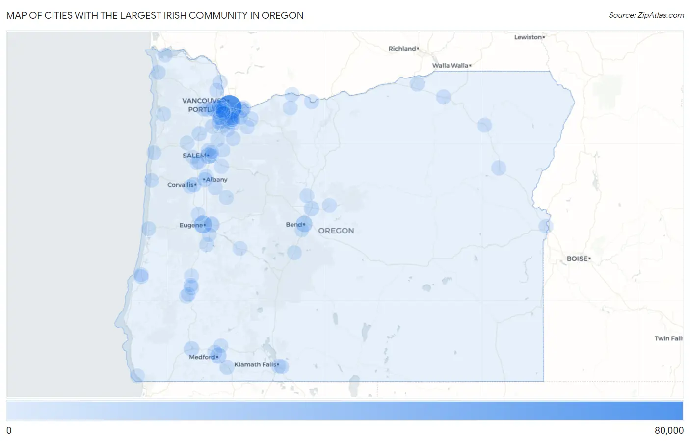 Cities with the Largest Irish Community in Oregon Map