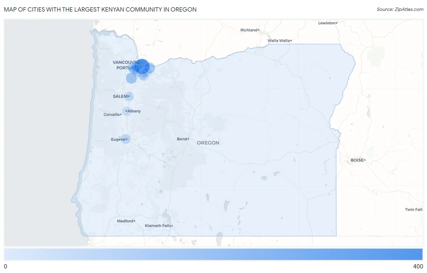 Cities with the Largest Kenyan Community in Oregon Map