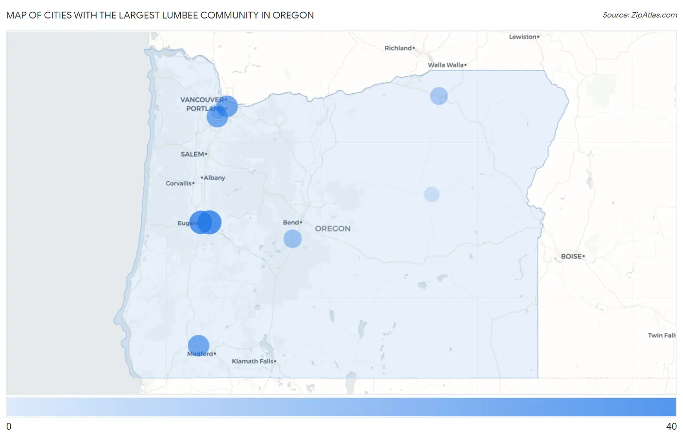 Cities with the Largest Lumbee Community in Oregon Map