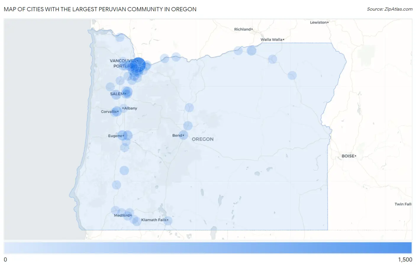 Cities with the Largest Peruvian Community in Oregon Map
