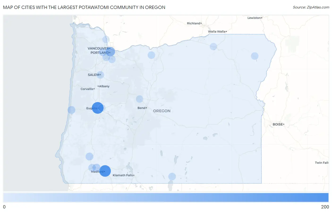 Cities with the Largest Potawatomi Community in Oregon Map