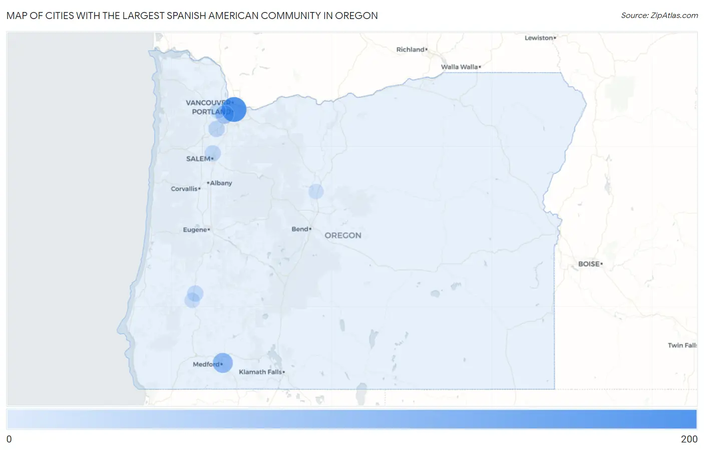 Cities with the Largest Spanish American Community in Oregon Map