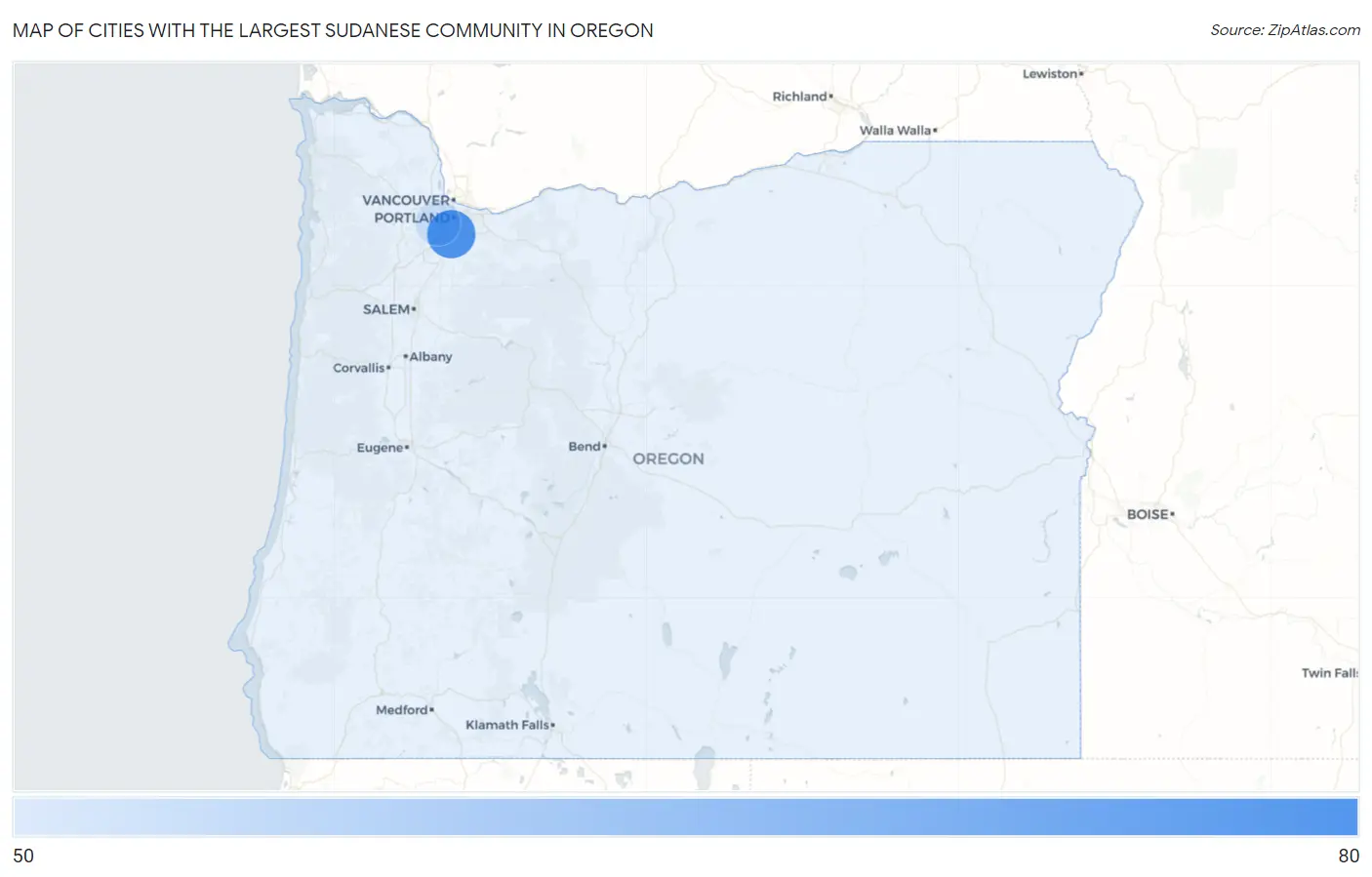 Cities with the Largest Sudanese Community in Oregon Map