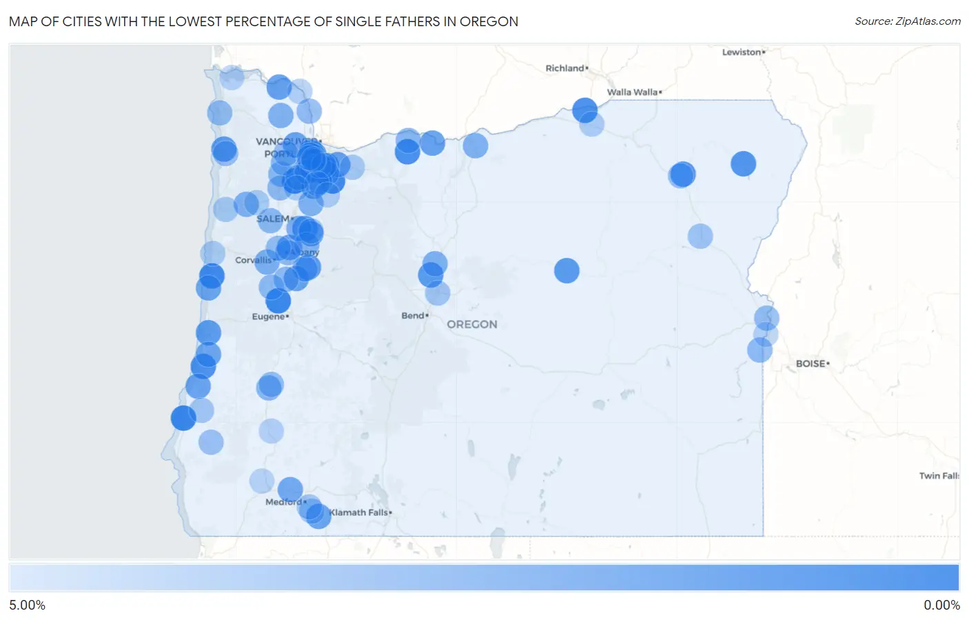Cities with the Lowest Percentage of Single Fathers in Oregon Map