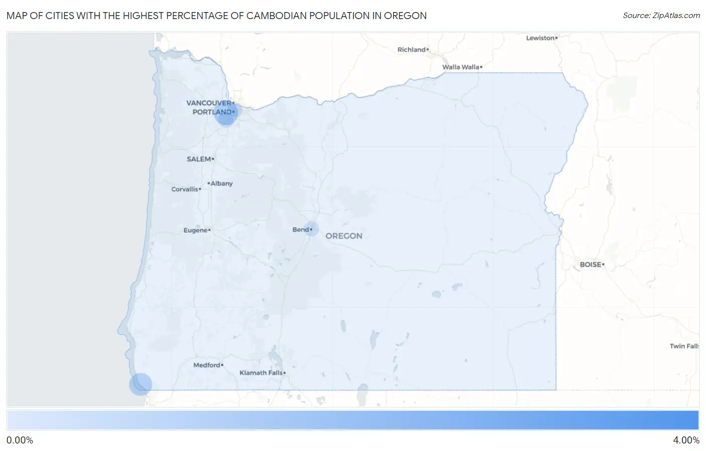 Cities with the Highest Percentage of Cambodian Population in Oregon Map