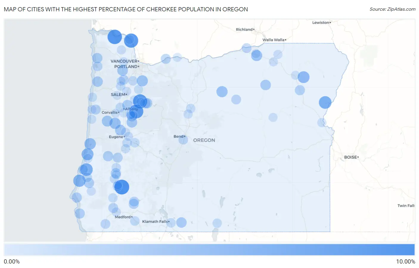 Cities with the Highest Percentage of Cherokee Population in Oregon Map