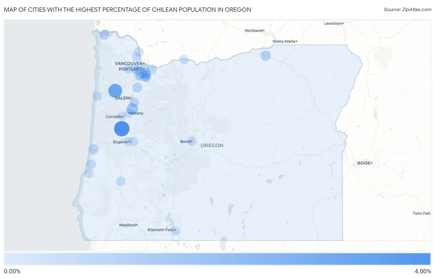 Cities with the Highest Percentage of Chilean Population in Oregon Map