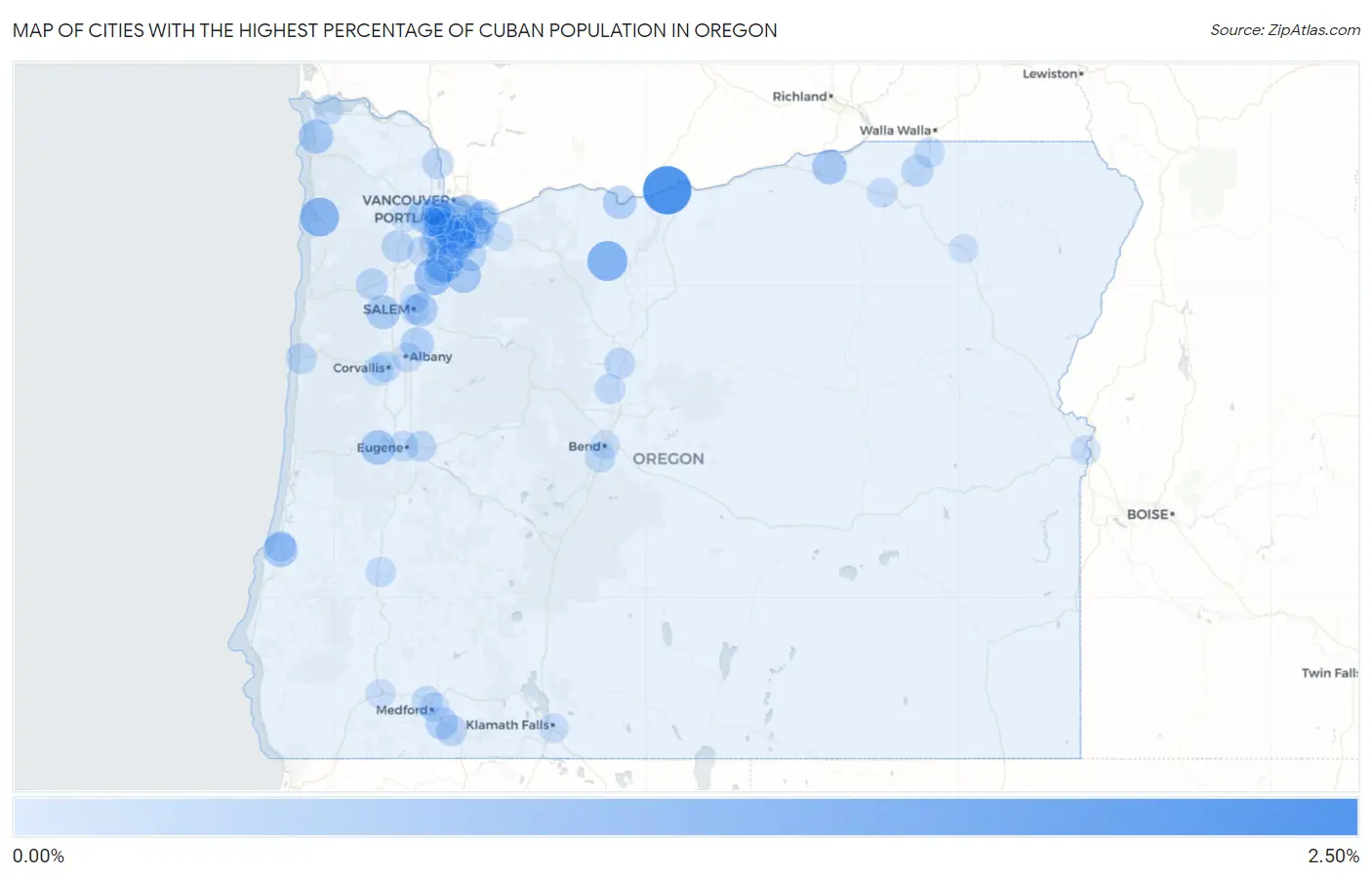 Cities with the Highest Percentage of Cuban Population in Oregon Map