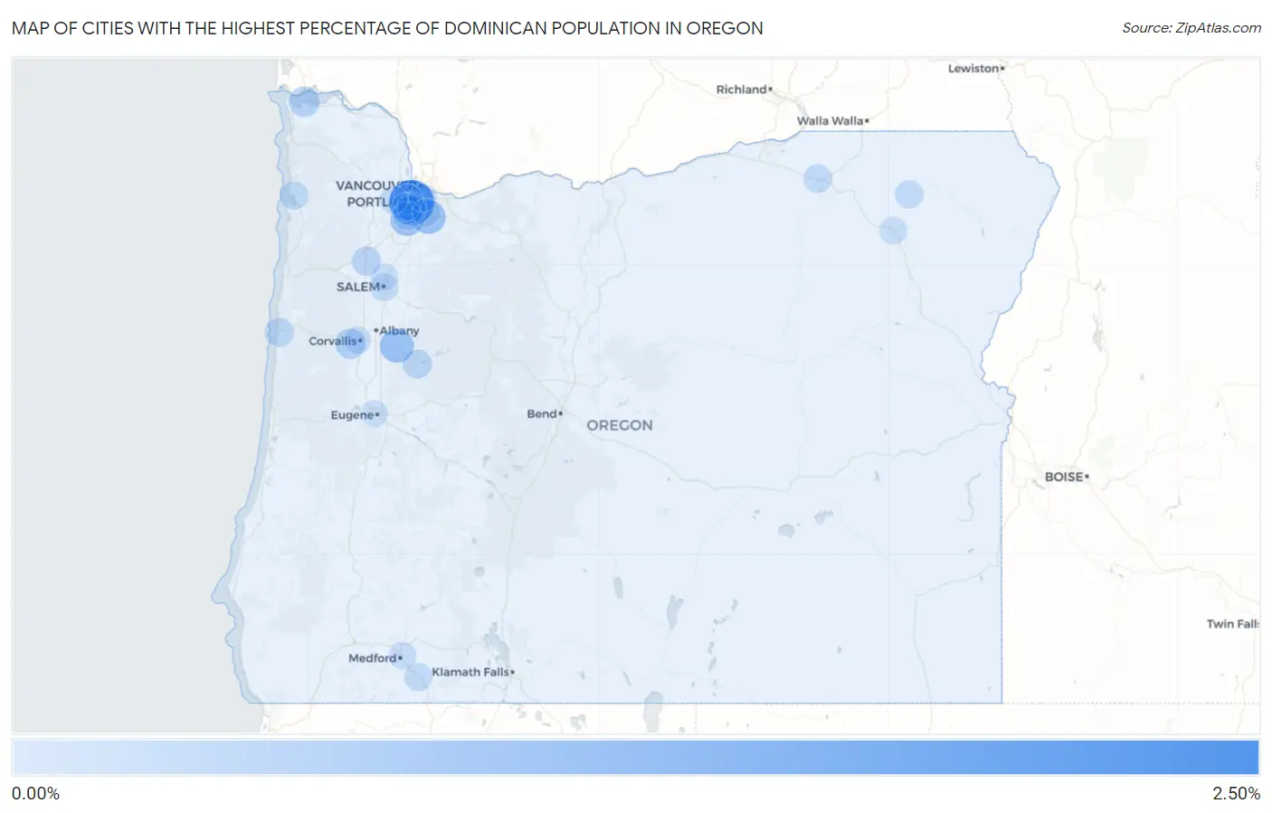 Cities with the Highest Percentage of Dominican Population in Oregon Map