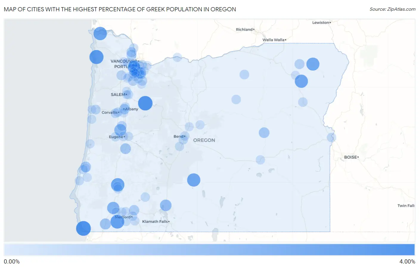 Cities with the Highest Percentage of Greek Population in Oregon Map
