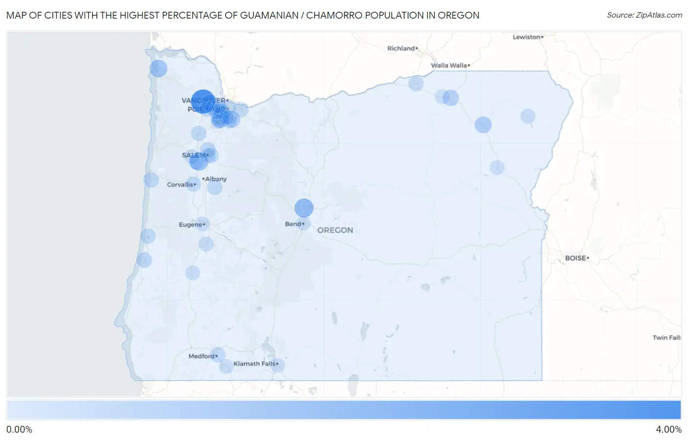 Cities with the Highest Percentage of Guamanian / Chamorro Population in Oregon Map