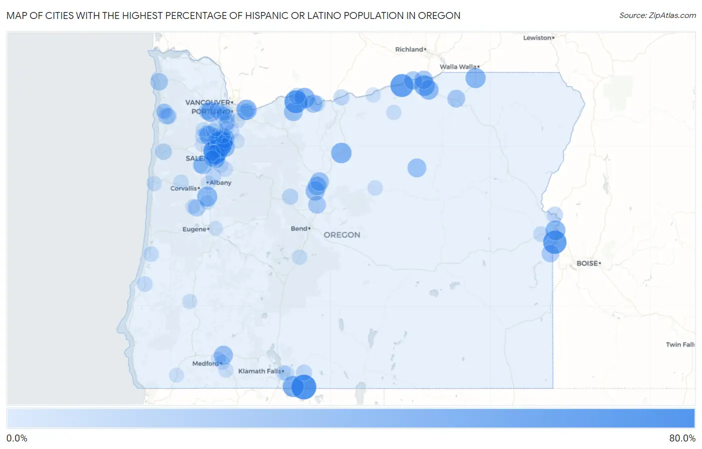 Cities with the Highest Percentage of Hispanic or Latino Population in Oregon Map