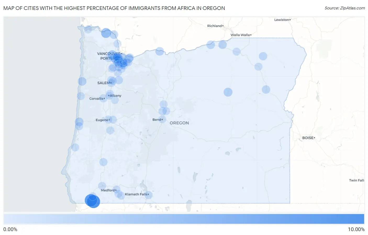 Cities with the Highest Percentage of Immigrants from Africa in Oregon Map