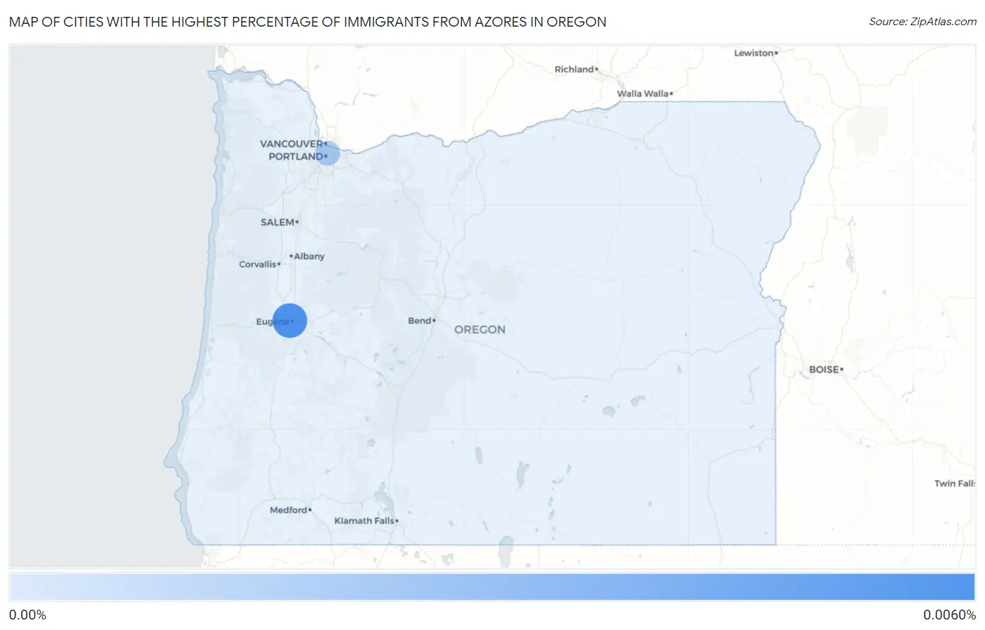 Cities with the Highest Percentage of Immigrants from Azores in Oregon Map