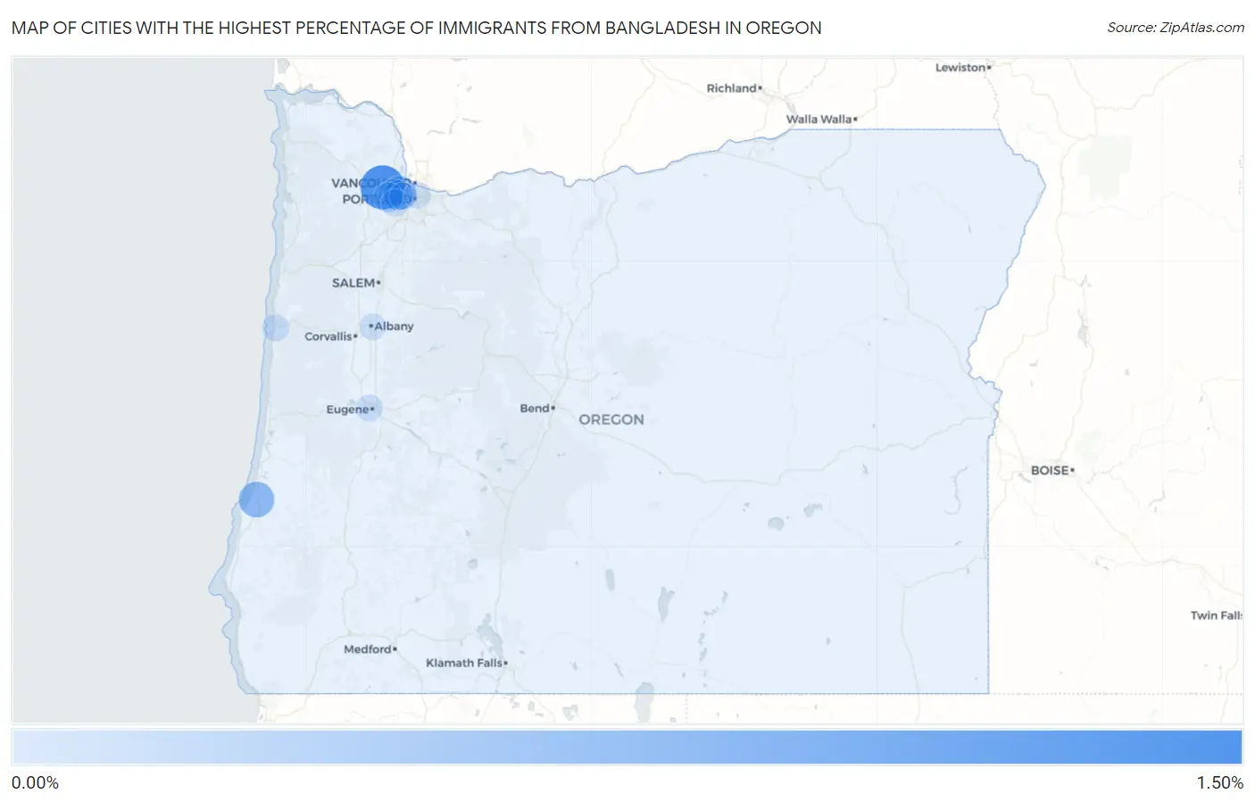 Cities with the Highest Percentage of Immigrants from Bangladesh in Oregon Map