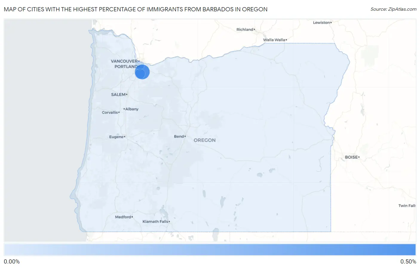 Cities with the Highest Percentage of Immigrants from Barbados in Oregon Map