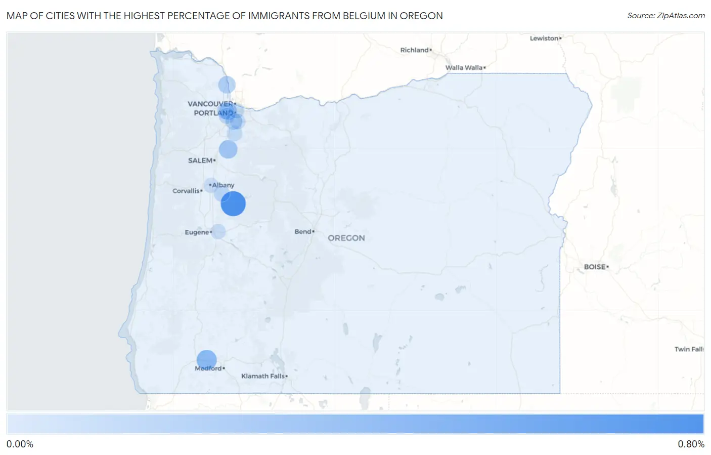 Cities with the Highest Percentage of Immigrants from Belgium in Oregon Map