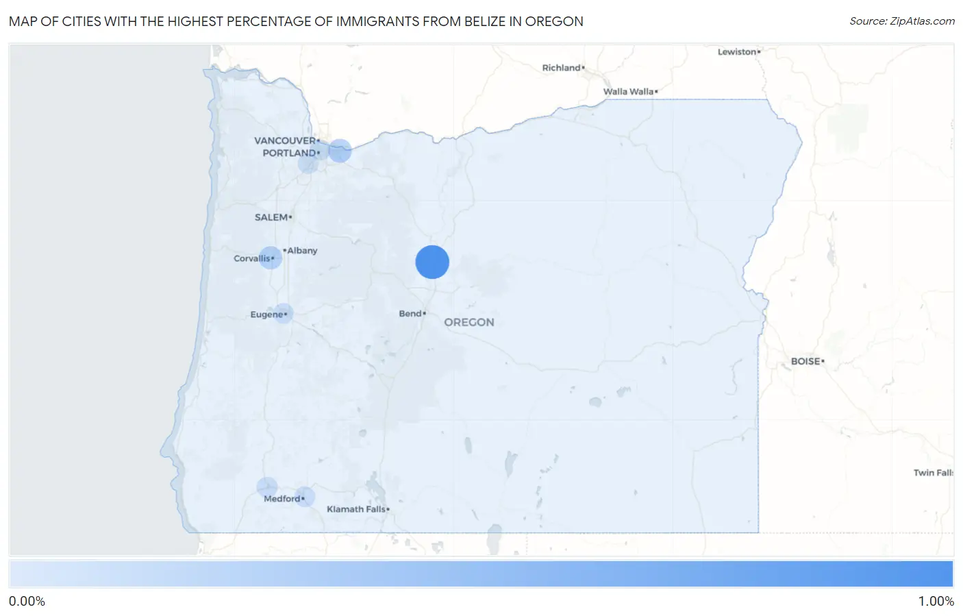 Cities with the Highest Percentage of Immigrants from Belize in Oregon Map
