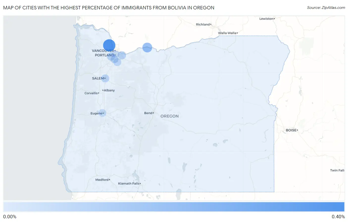 Cities with the Highest Percentage of Immigrants from Bolivia in Oregon Map