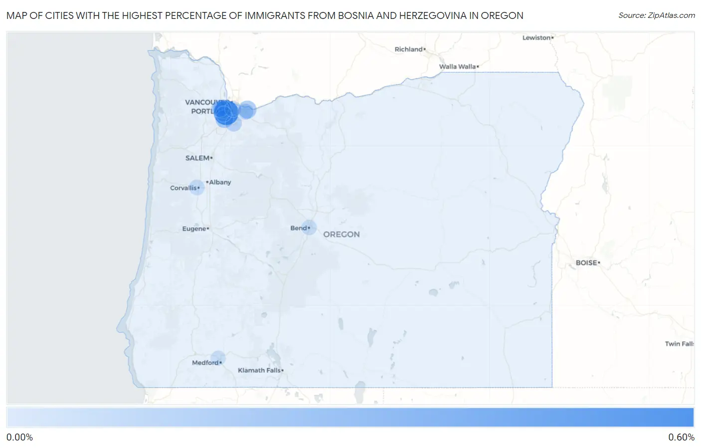 Cities with the Highest Percentage of Immigrants from Bosnia and Herzegovina in Oregon Map