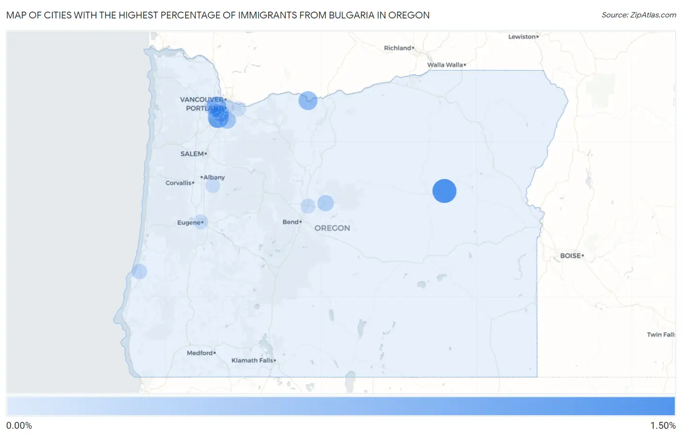 Cities with the Highest Percentage of Immigrants from Bulgaria in Oregon Map