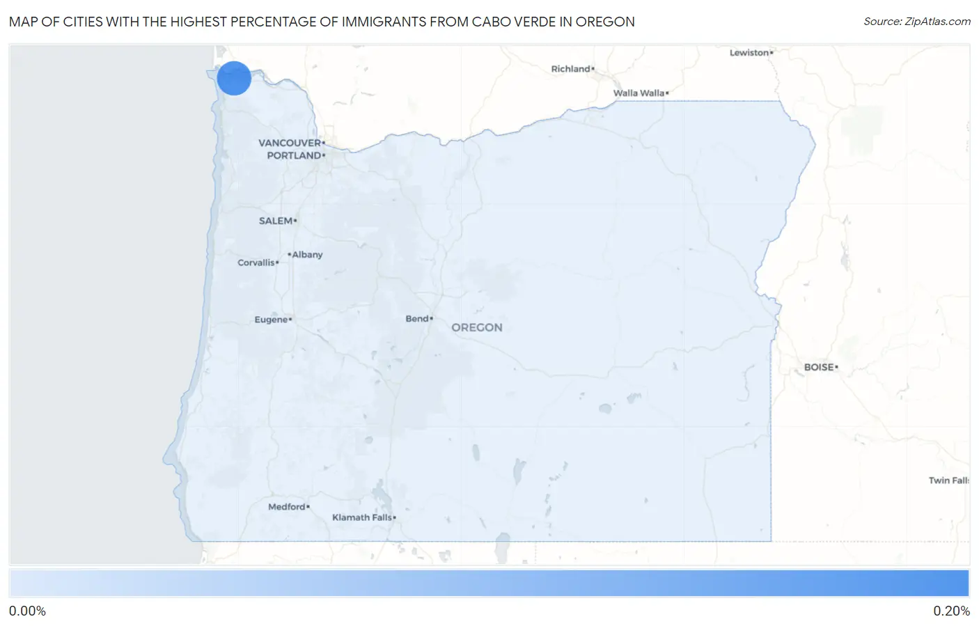 Cities with the Highest Percentage of Immigrants from Cabo Verde in Oregon Map