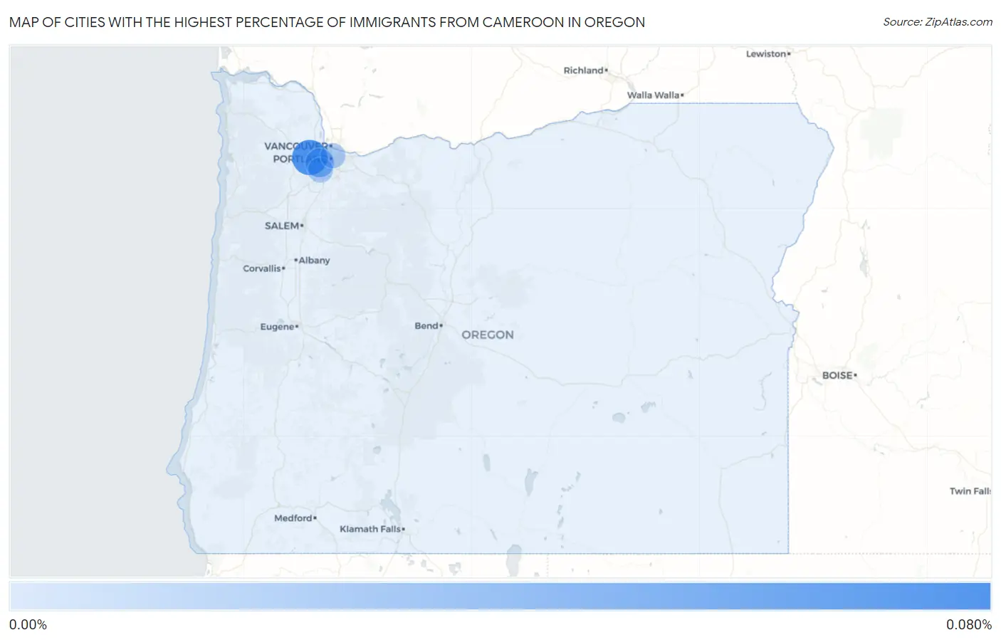 Cities with the Highest Percentage of Immigrants from Cameroon in Oregon Map