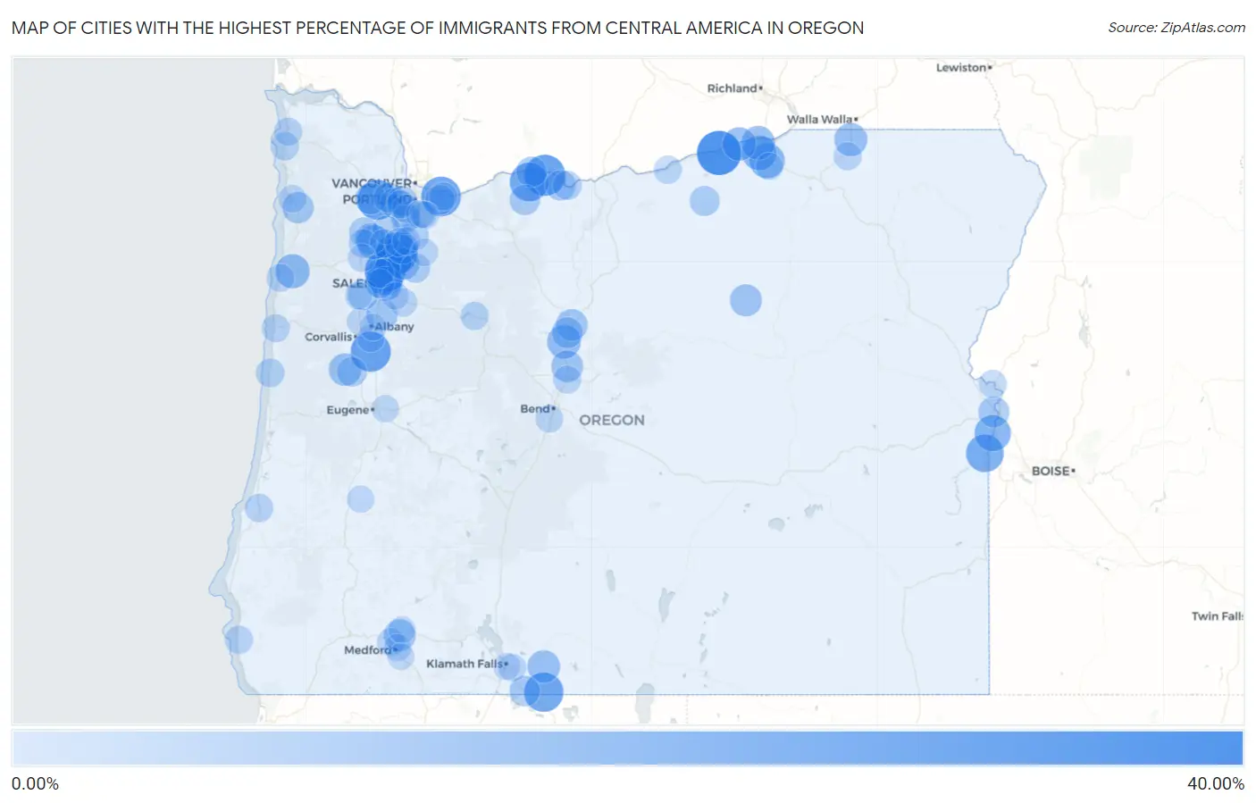 Cities with the Highest Percentage of Immigrants from Central America in Oregon Map