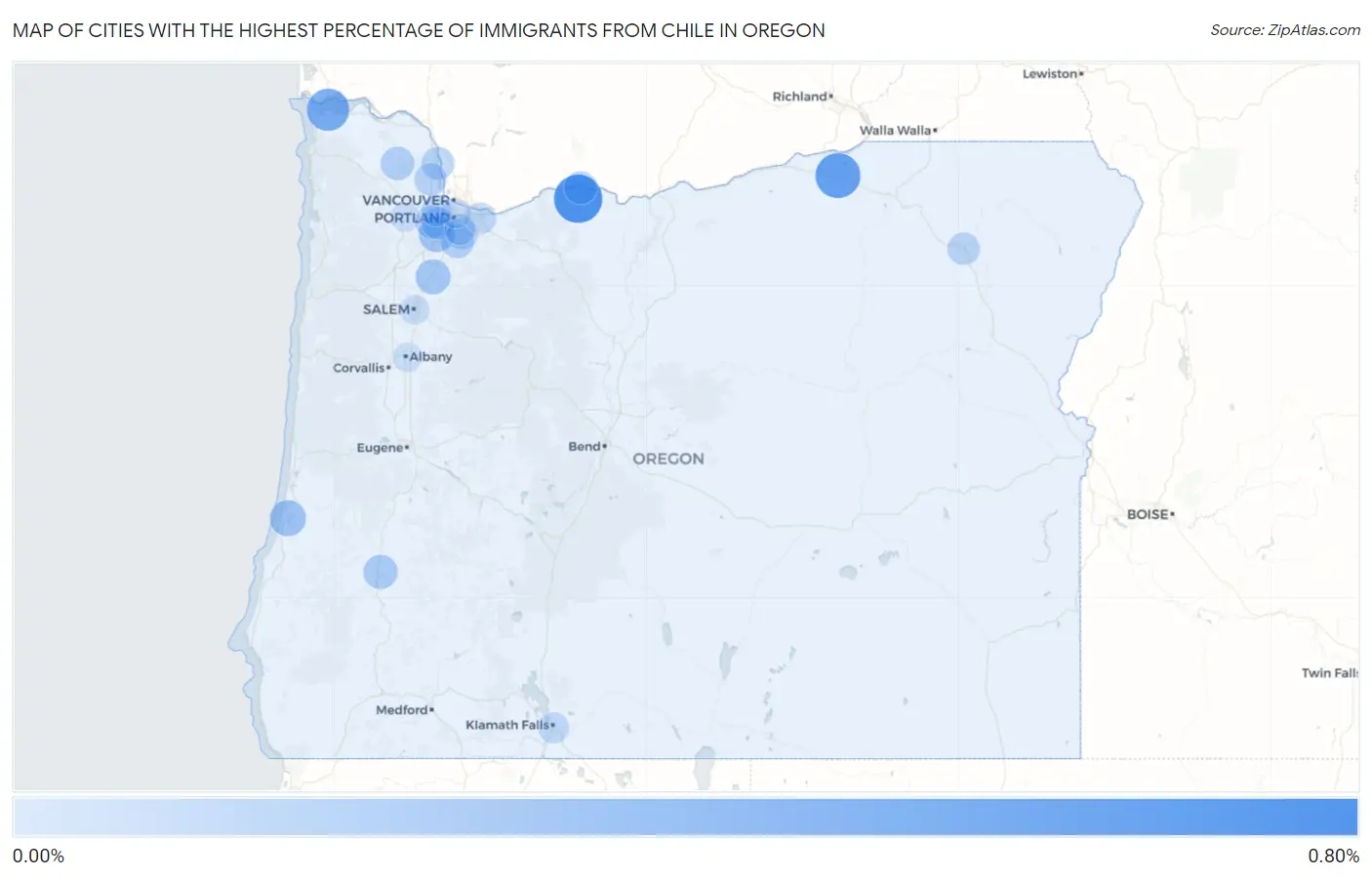 Cities with the Highest Percentage of Immigrants from Chile in Oregon Map