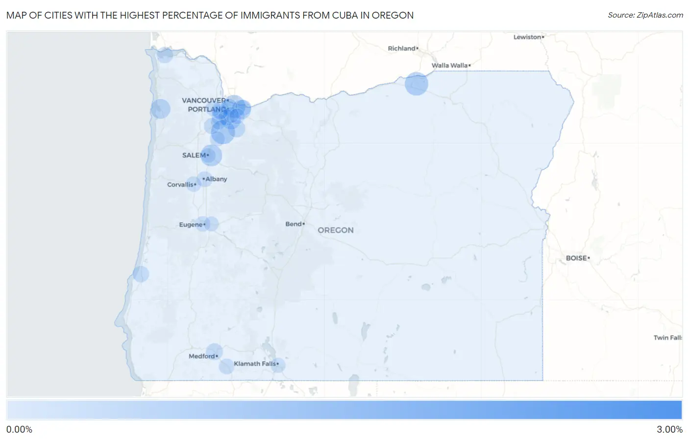 Cities with the Highest Percentage of Immigrants from Cuba in Oregon Map