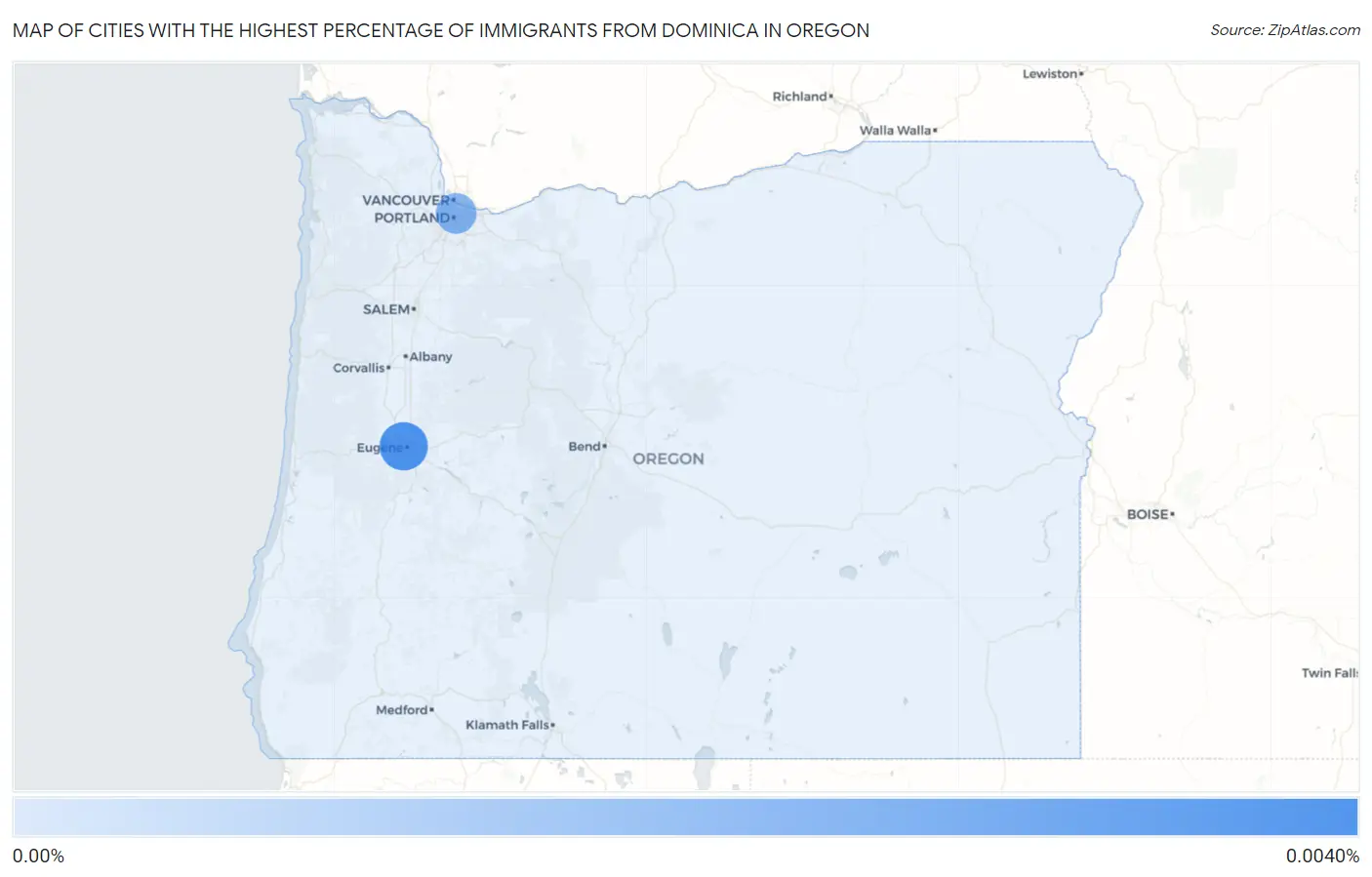 Cities with the Highest Percentage of Immigrants from Dominica in Oregon Map