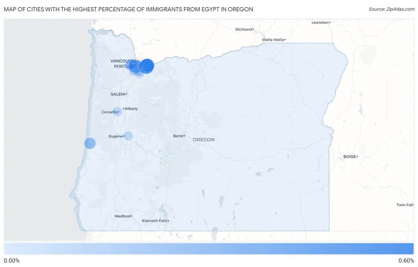 Cities with the Highest Percentage of Immigrants from Egypt in Oregon Map