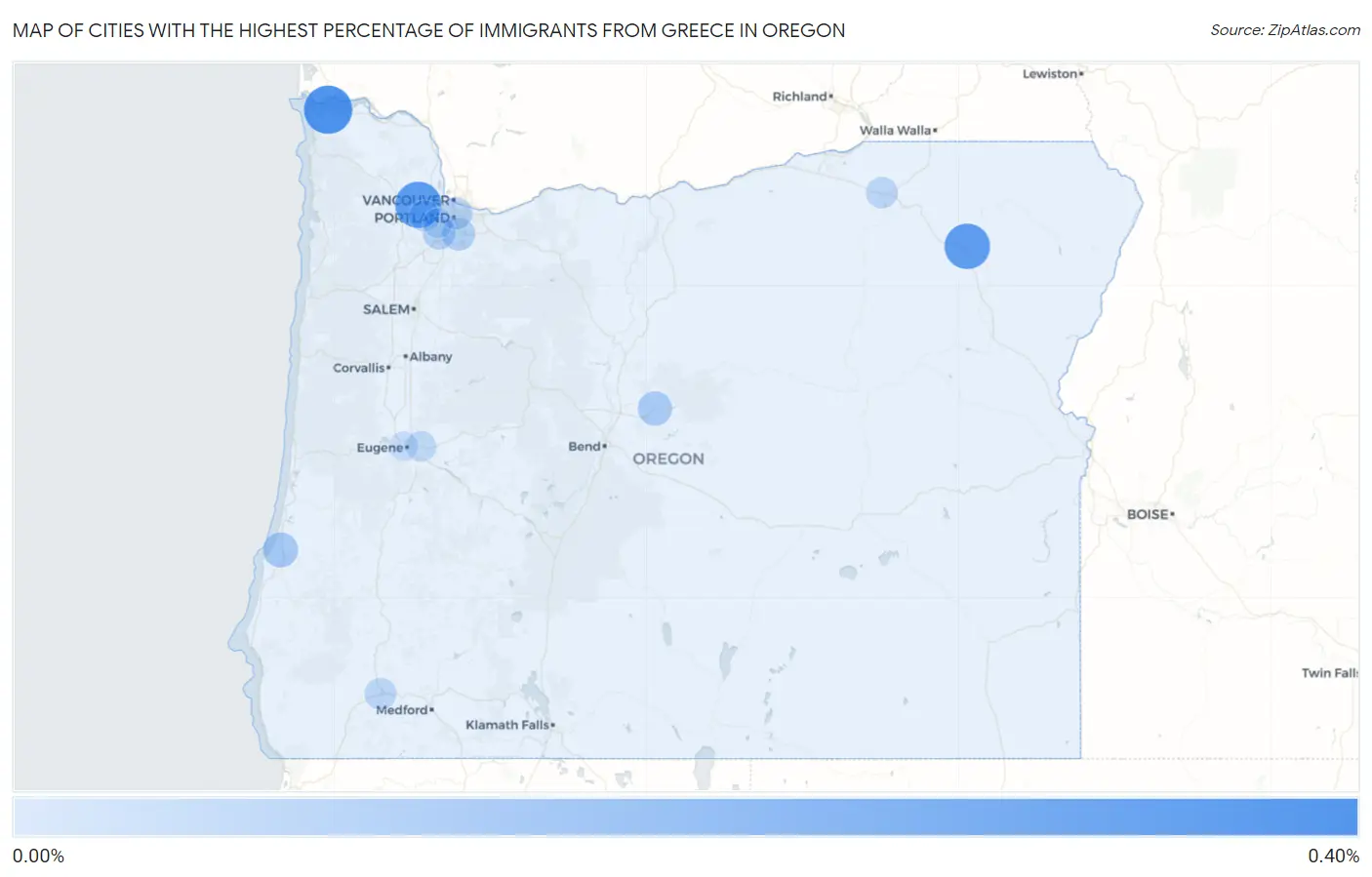 Cities with the Highest Percentage of Immigrants from Greece in Oregon Map