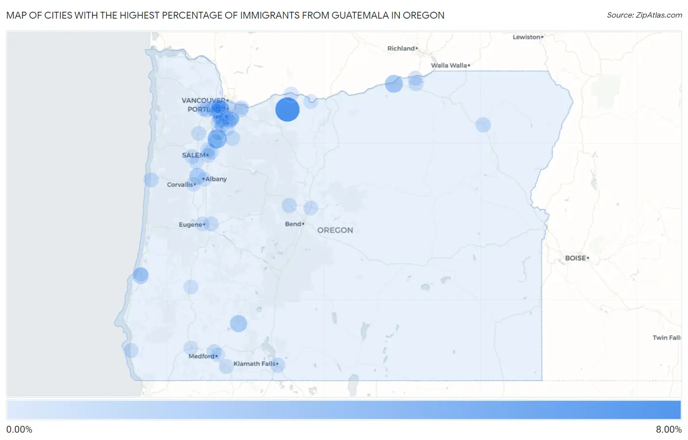 Cities with the Highest Percentage of Immigrants from Guatemala in Oregon Map