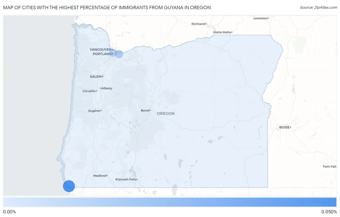 Cities with the Highest Percentage of Immigrants from Guyana in Oregon Map