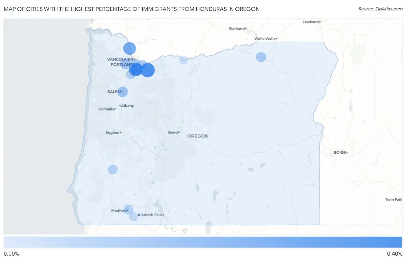Cities with the Highest Percentage of Immigrants from Honduras in Oregon Map