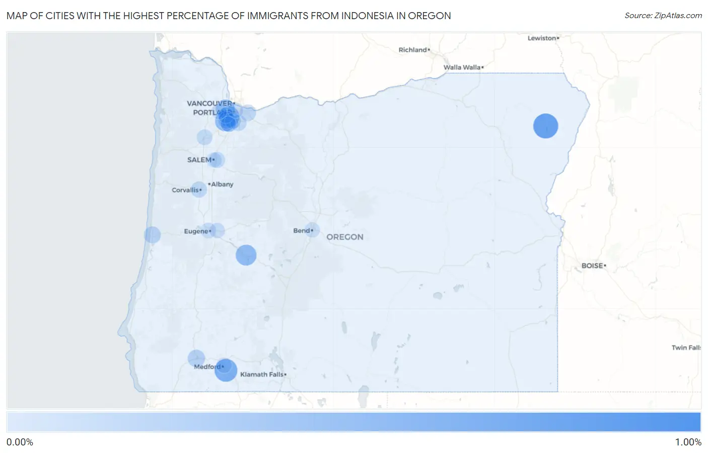 Cities with the Highest Percentage of Immigrants from Indonesia in Oregon Map