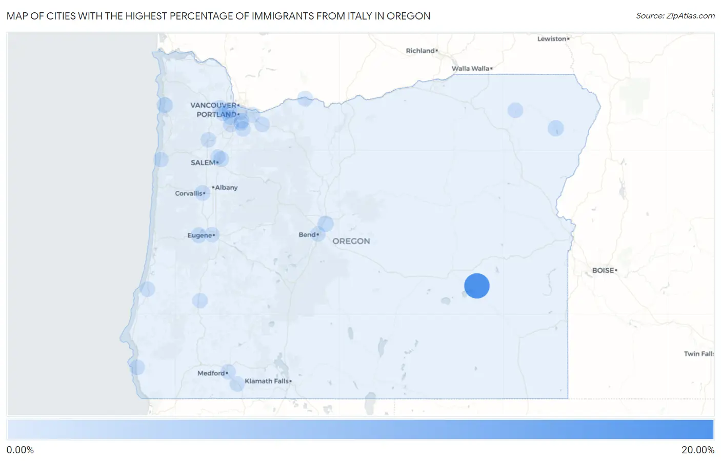 Cities with the Highest Percentage of Immigrants from Italy in Oregon Map