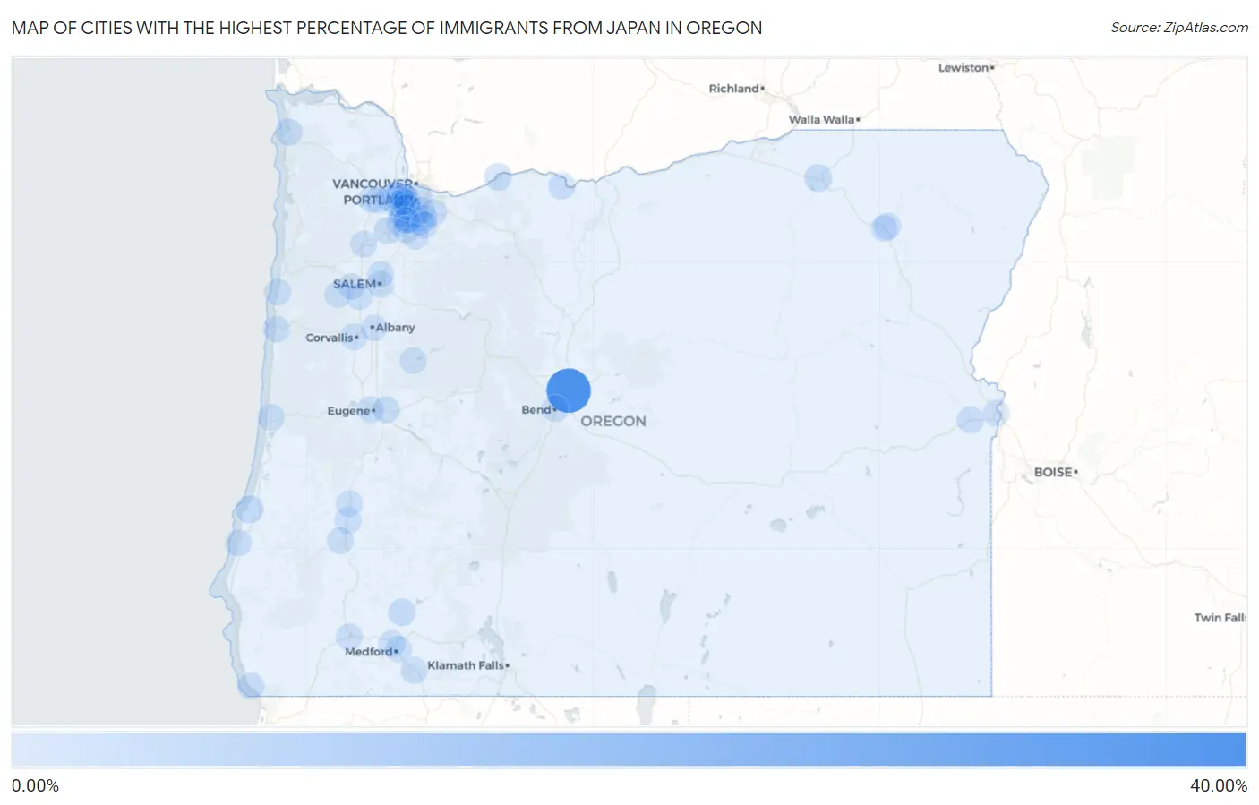Cities with the Highest Percentage of Immigrants from Japan in Oregon Map