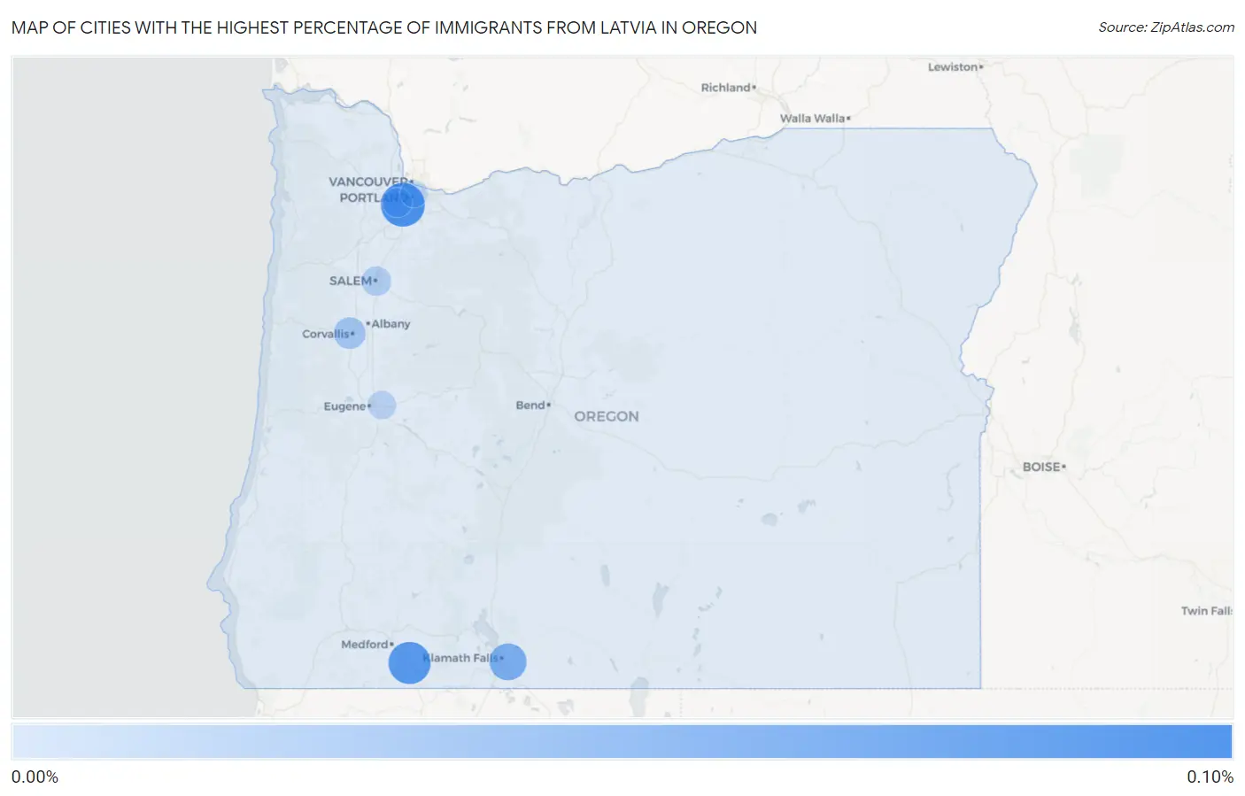 Cities with the Highest Percentage of Immigrants from Latvia in Oregon Map